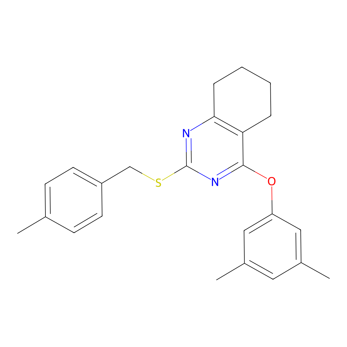 4-(3,5-Dimethylphenoxy)-2-[(4-methylbenzyl)sulfanyl]-5,6,7,8-tetrahydroquinazoline molecular structure, CAS 672951-70-1
