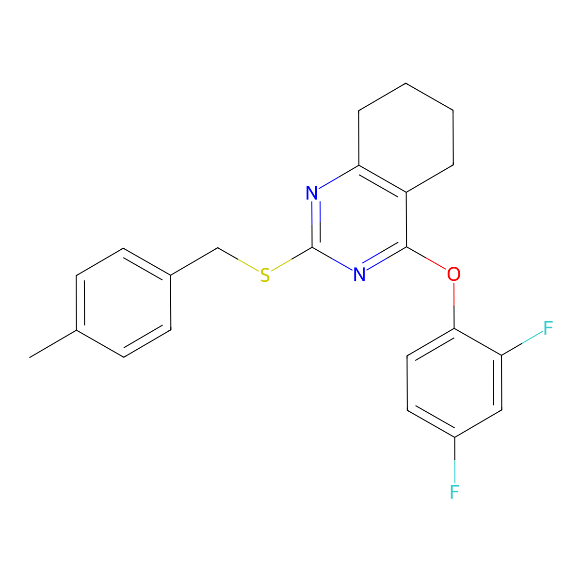4-(2,4-Difluorophenoxy)-2-[(4-methylbenzyl)sulfanyl]-5,6,7,8-tetrahydroquinazoline molecular structure, CAS 672951-71-2