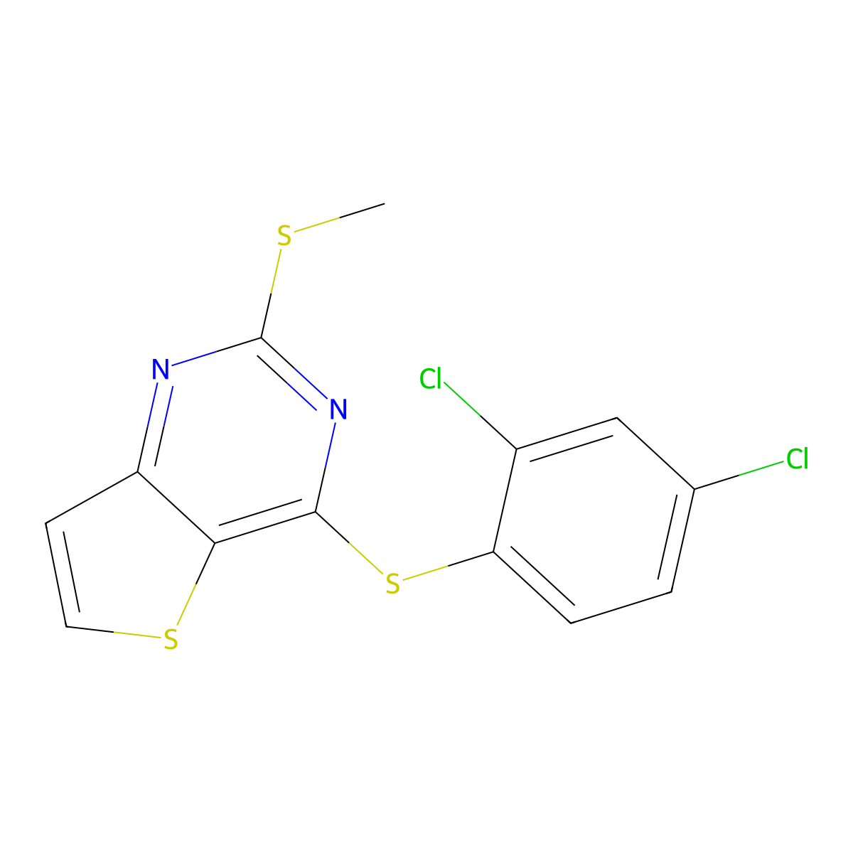 4-[(2,4-Dichlorophenyl)sulfanyl]-2-(methylsulfanyl)thieno[3,2-d]pyrimidine molecular structure, CAS 672951-73-4