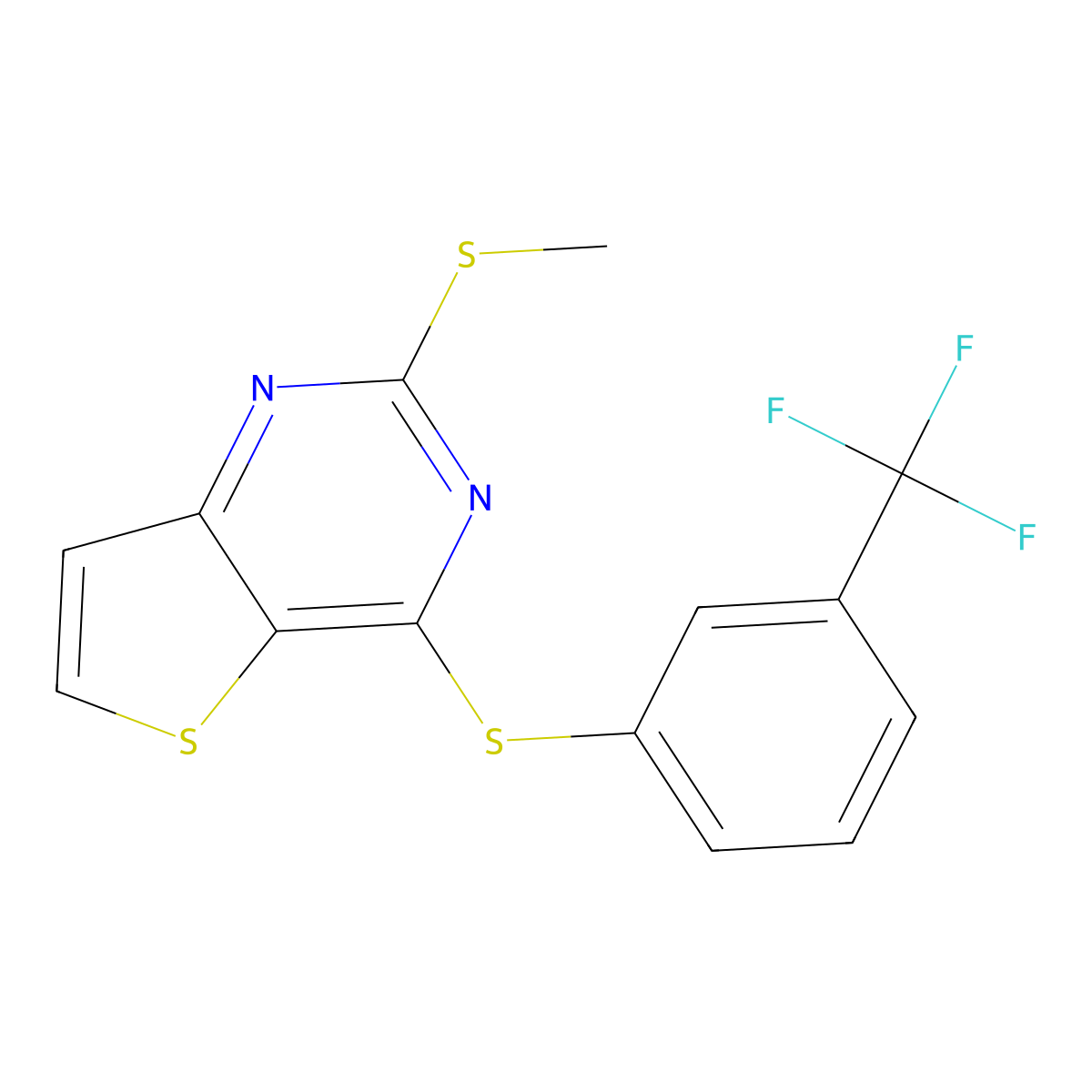 2-(Methylsulfanyl)-4-{[3-(trifluoromethyl)phenyl]sulfanyl}thieno[3,2-d]pyrimidine molecular structure, CAS 672951-74-5