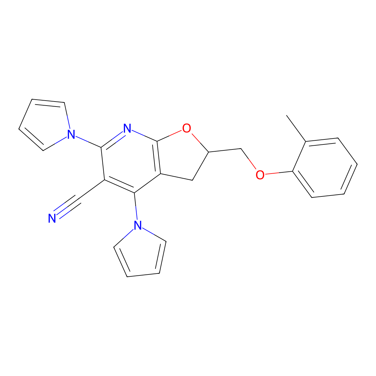 2-[(2-methylphenoxy)methyl]-4,6-di(1H-pyrrol-1-yl)-2,3-dihydrofuro[2,3-b]pyridine-5-carbonitrile molecular structure, CAS 672951-92-7