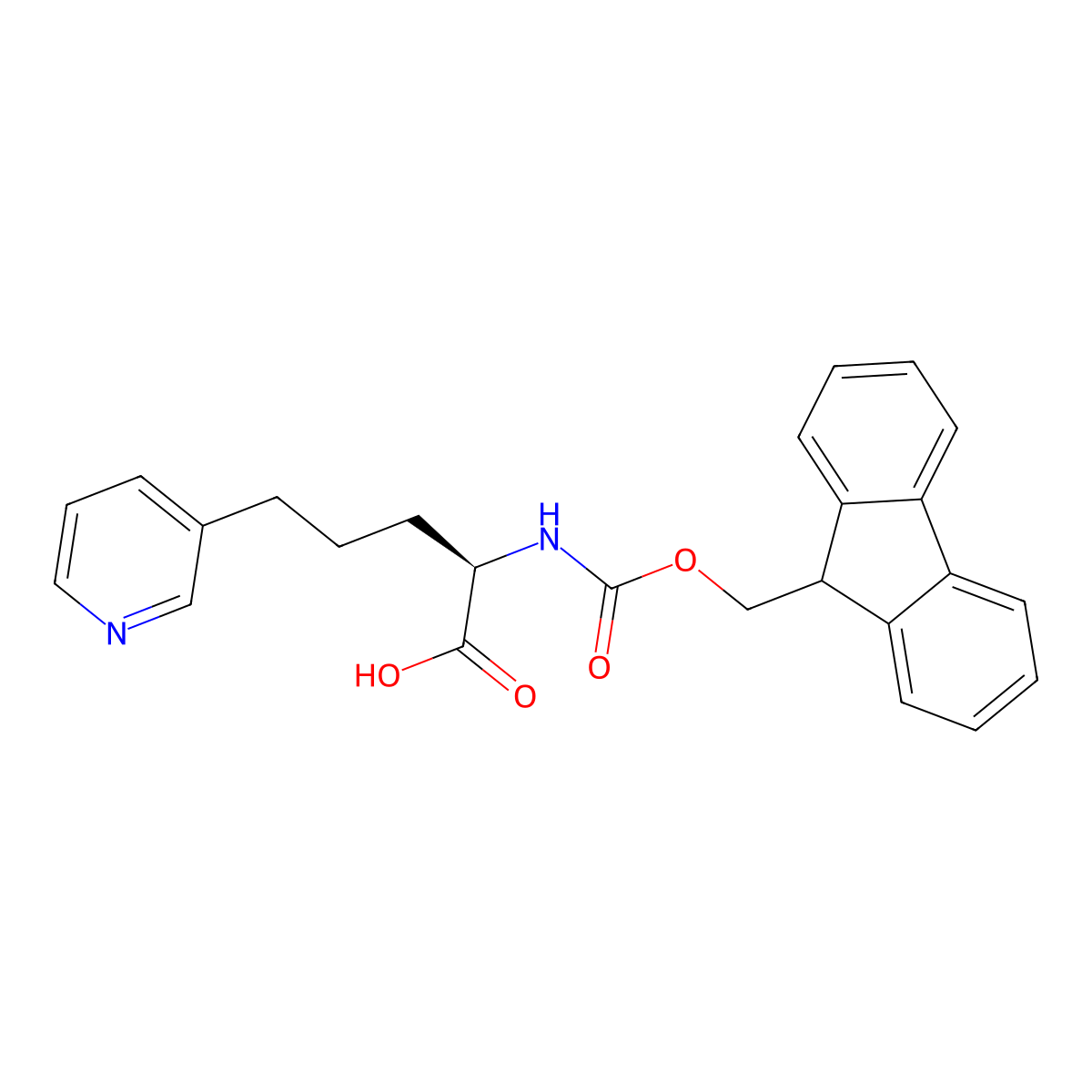 (R)-2-((((9H-Fluoren-9-yl)methoxy)carbonyl)amino)-5-(pyridin-3-yl)pentanoic acid molecular structure, CAS 672964-90-8