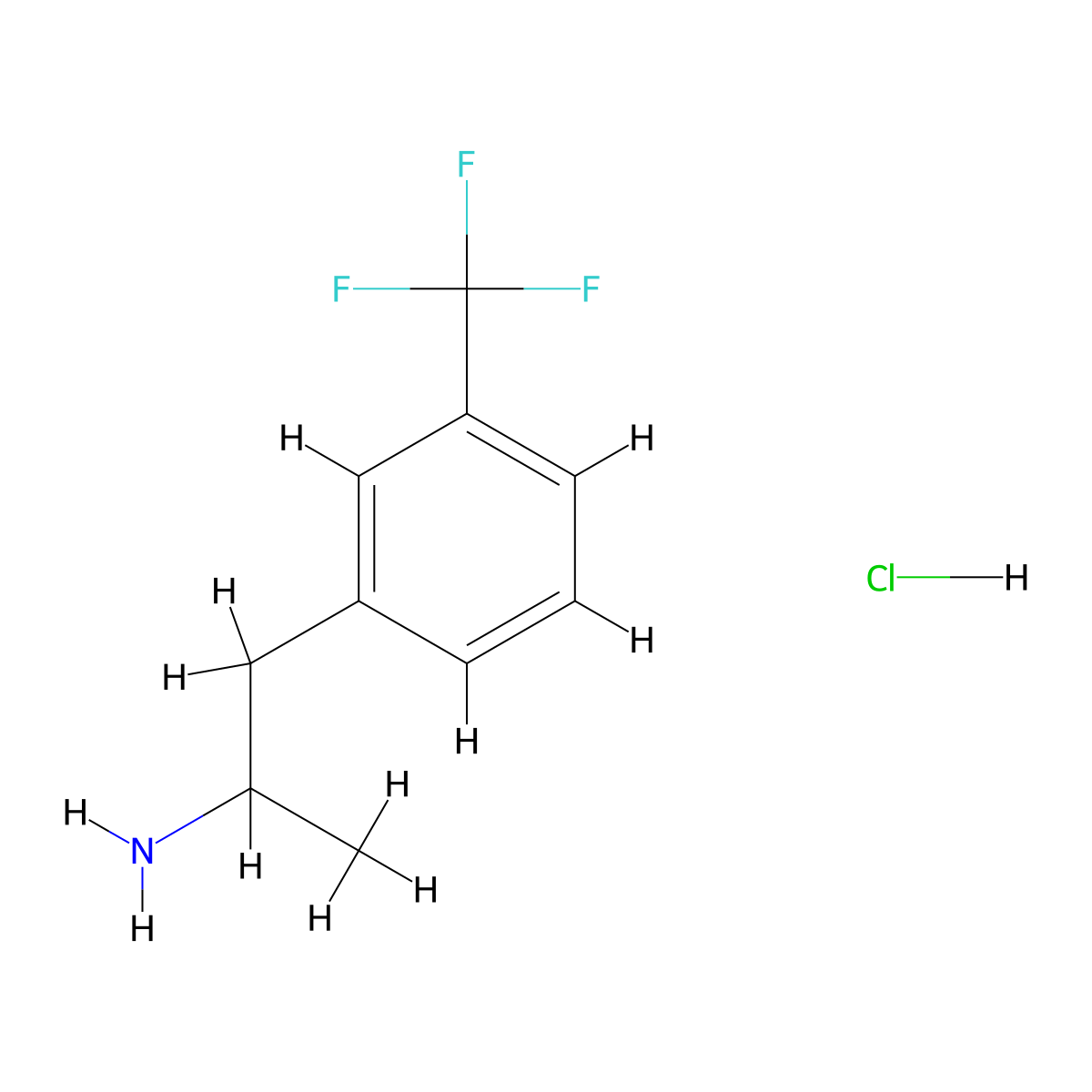 Norfenfluramine hydrochloride molecular structure, CAS 673-18-7