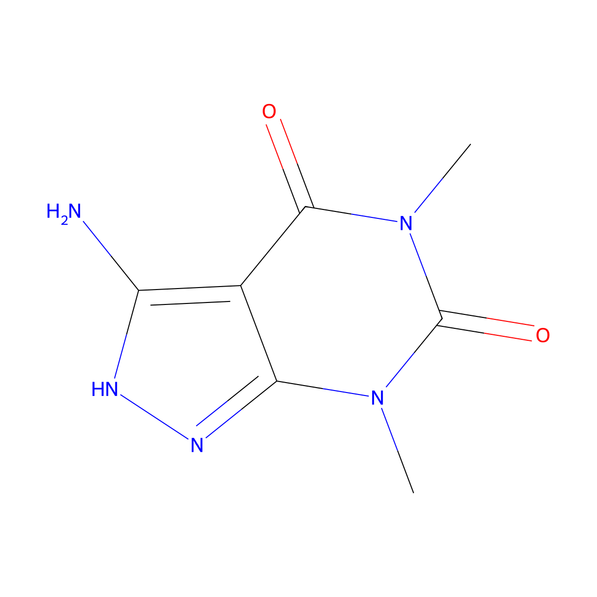 3-amino-5,7-dimethyl-2H,4H,5H,6H,7H-pyrazolo[3,4-d]pyrimidine-4,6-dione molecular structure, CAS 67304-67-0