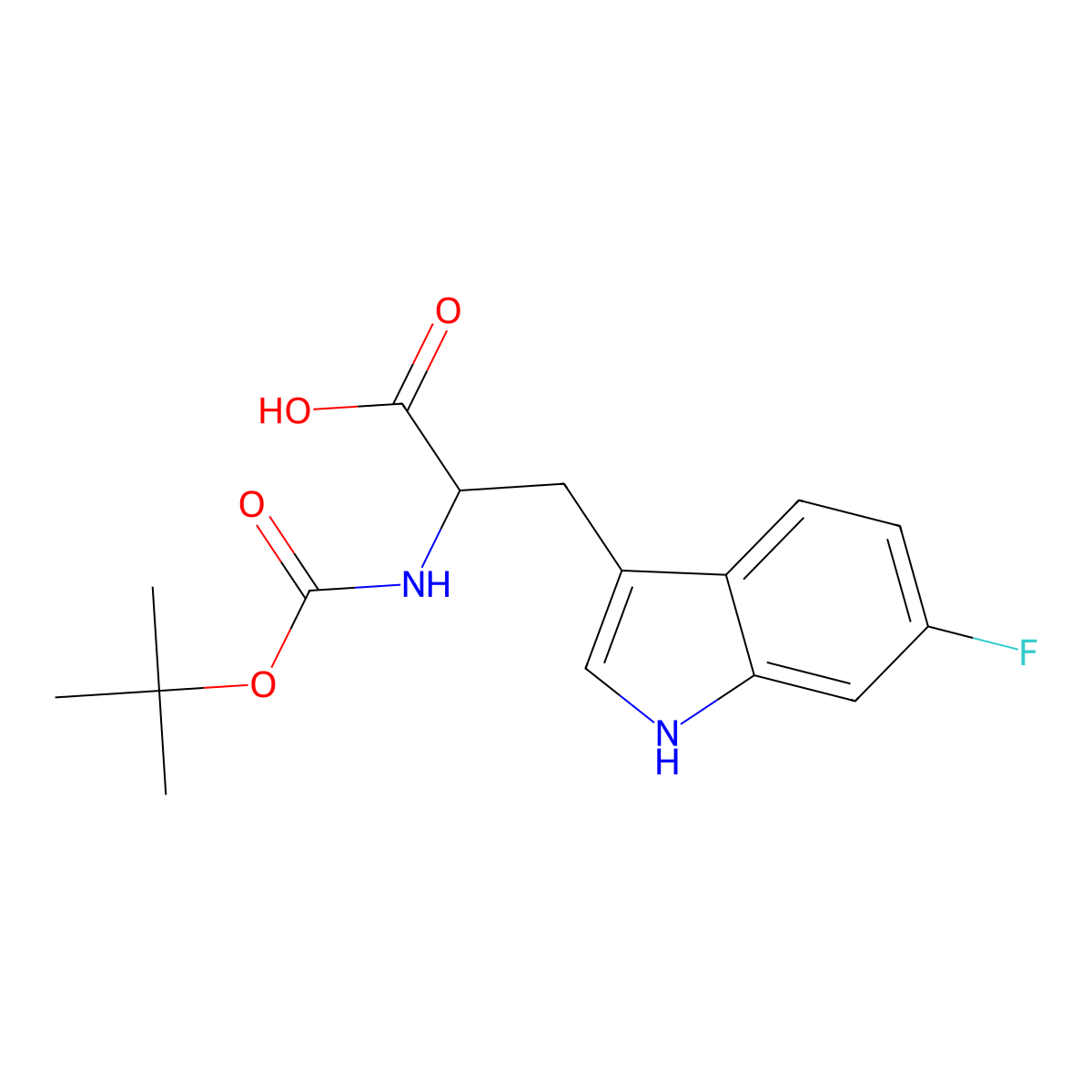 2-((tert-Butoxycarbonyl)amino)-3-(6-fluoro-1H-indol-3-yl)propanoic acid molecular structure, CAS 67308-25-2