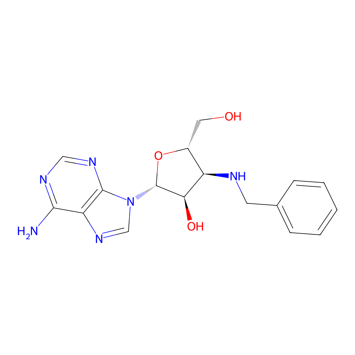 (2R,3R,4S,5S)-2-(6-amino-9H-purin-9-yl)-4-(benzylamino)-5-(hydroxymethyl)tetrahydrofuran-3-ol molecular structure, CAS 67313-10-4