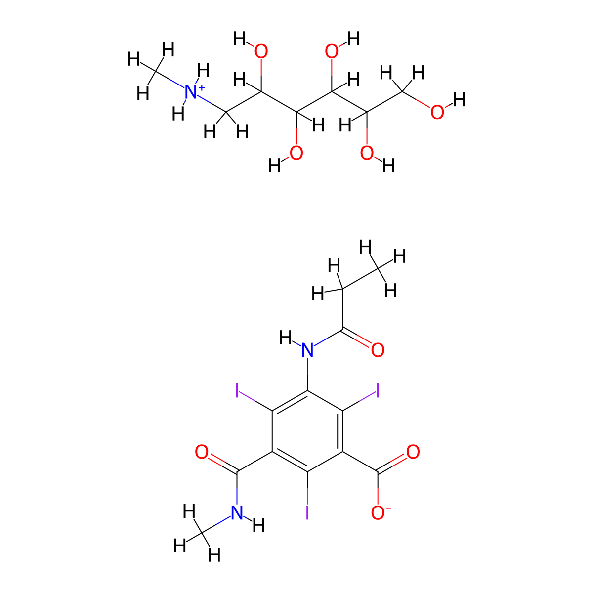 isophthalamic acid, n-methyl-5-propionylamino-2,4,6-triiodo-, n-methylglucamine salt molecular structure, CAS 67314-29-8