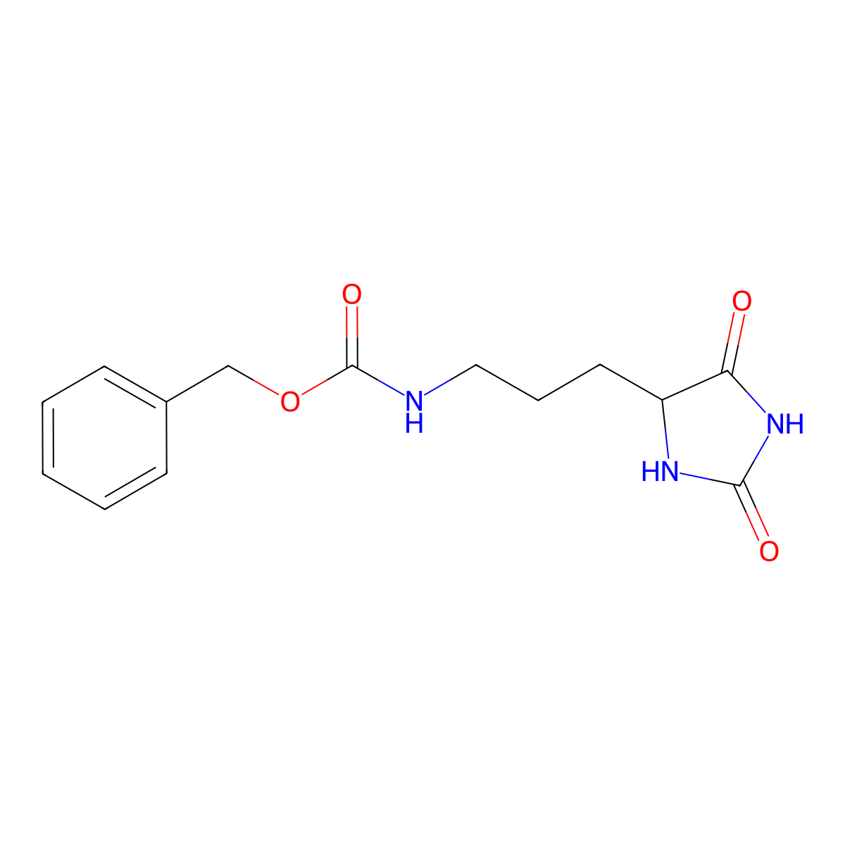 benzyl N-[3-(2,5-dioxoimidazolidin-4-yl)propyl]carbamate molecular structure, CAS 67320-77-8