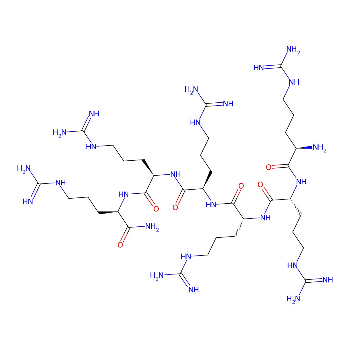 N~5~-(Diaminomethylidene)-D-ornithyl-N~5~-(diaminomethylidene)-D-ornithyl-N~5~-(diaminomethylidene)-D-ornithyl-N~5~-(diaminomethylidene)-D-ornithyl-N~5~-(diaminomethylidene)-D-ornithyl-N~5~-(diaminomethylidene)-D-ornithinamide molecular structure, CAS 673202-67-0