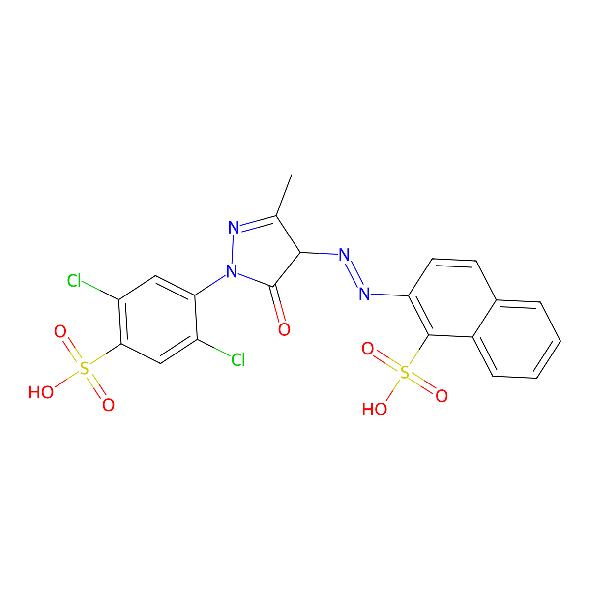 2-((1-(2,5-Dichloro-4-sulphophenyl)-4,5-dihydro-3-methyl-5-oxo-1H-pyrazol-4-yl)azo)naphthalene-1-sulphonic acid molecular structure, CAS 67332-90-5