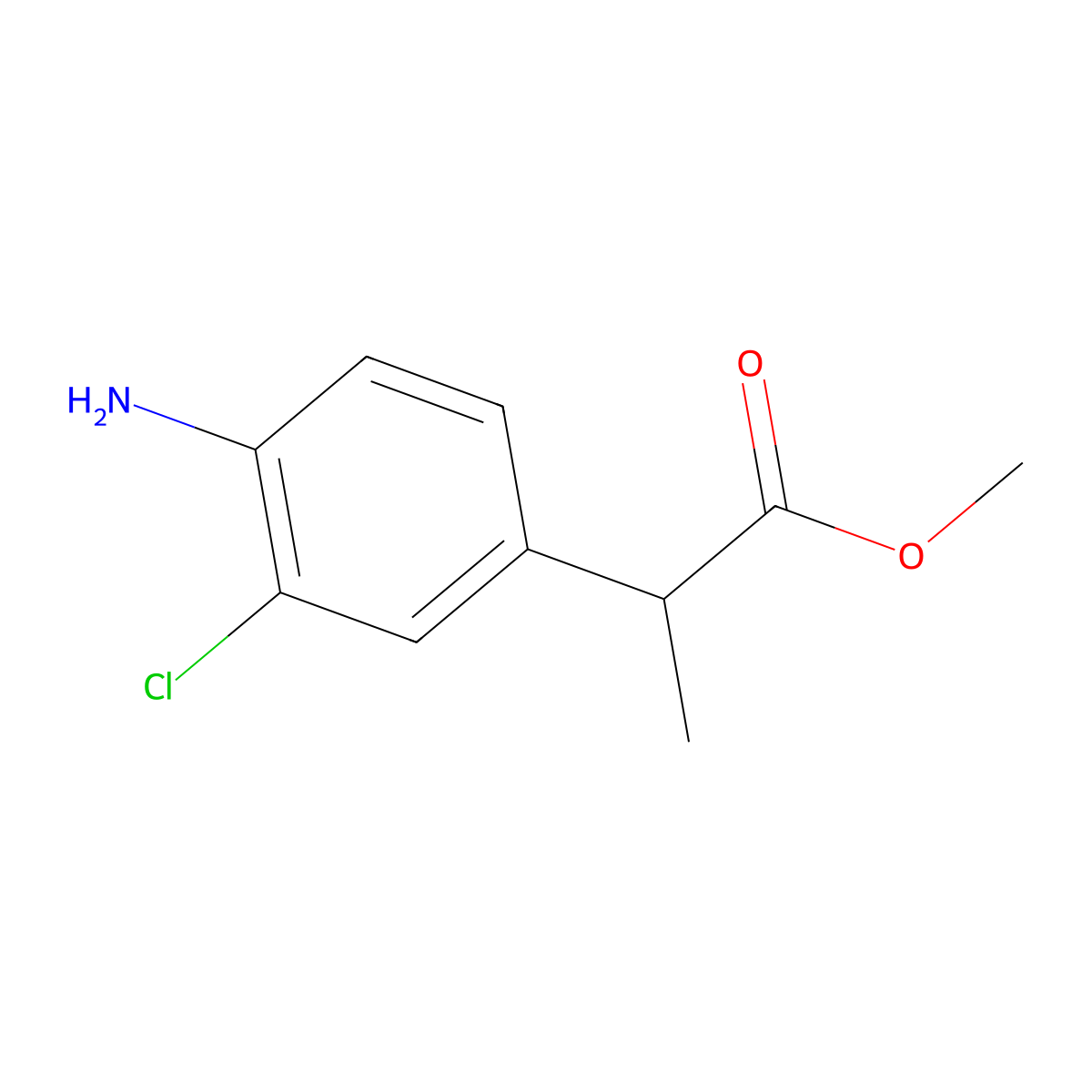 Methyl 2-(4-amino-3-chlorophenyl)propanoate molecular structure, CAS 67333-29-3