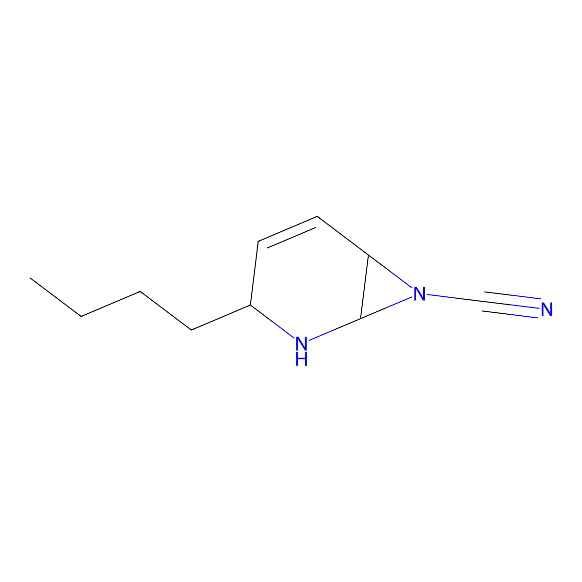 3-Butyl-2,7-diazabicyclo[4.1.0]hept-4-ene-7-carbonitrile molecular structure, CAS 67334-83-2