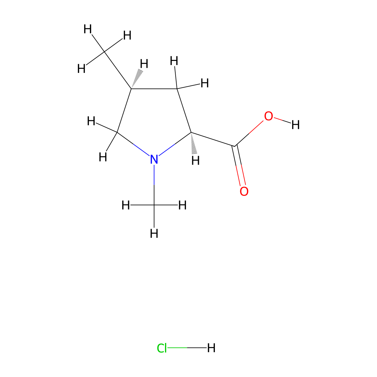(2S,4S)-1,4-dimethylpyrrolidine-2-carboxylic acid hydrochloride molecular structure, CAS 6734-42-5