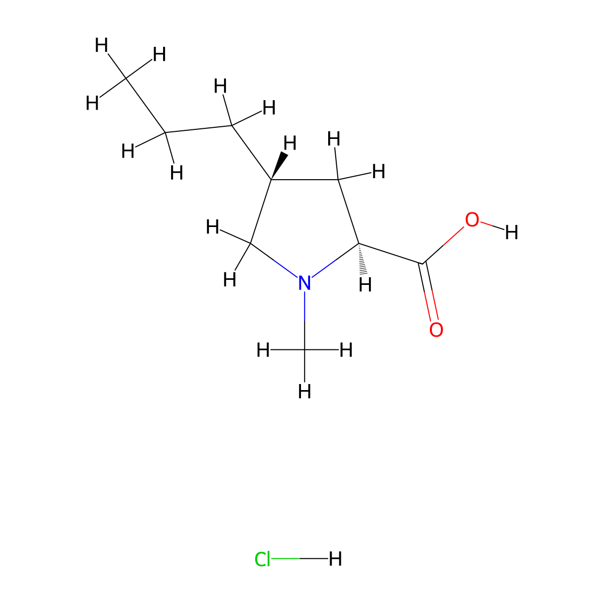 (4R)-1-Methyl-4-propyl-L-proline--hydrogen chloride (1/1) molecular structure, CAS 6734-79-8
