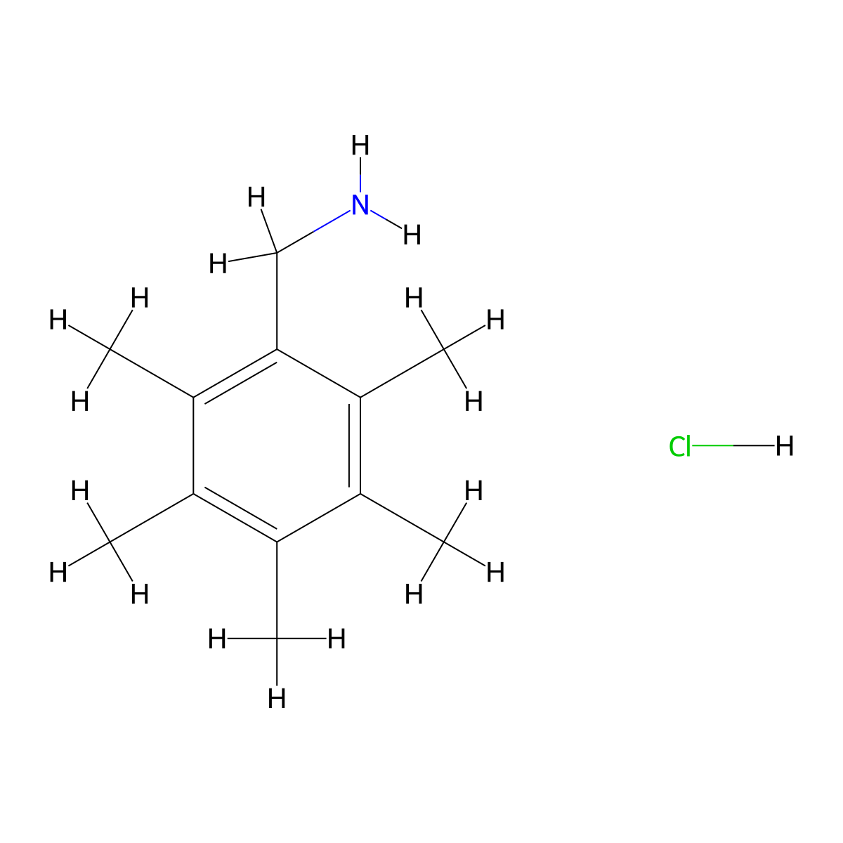 (Pentamethylphenyl)methanamine hydrochloride molecular structure, CAS 673435-38-6