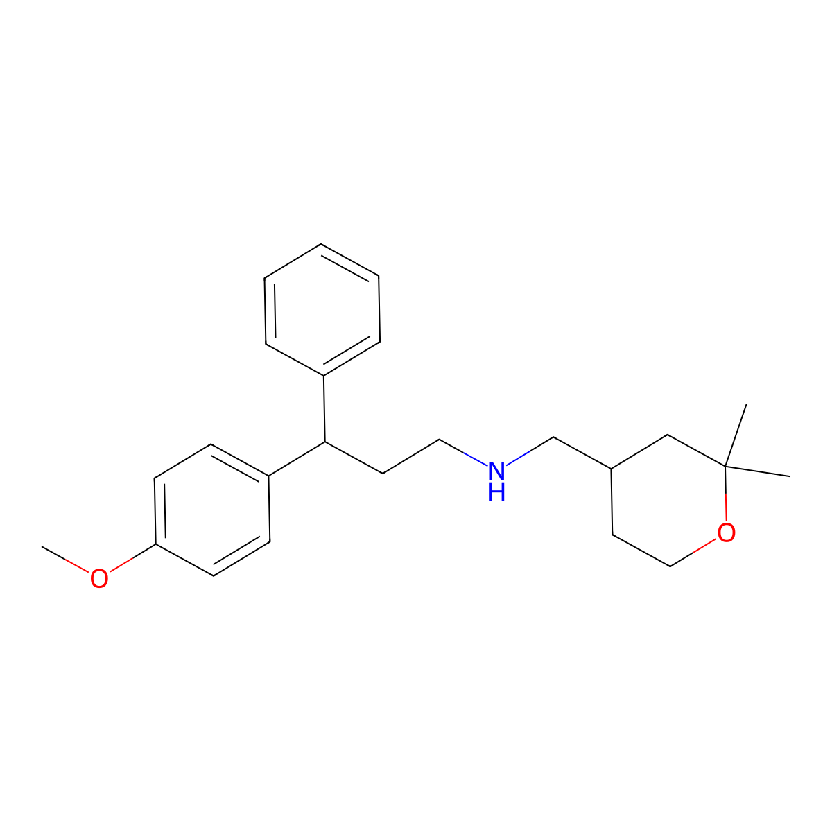 N-[(2,2-dimethyloxan-4-yl)methyl]-3-(4-methoxyphenyl)-3-phenylpropan-1-amine molecular structure, CAS 673436-77-6