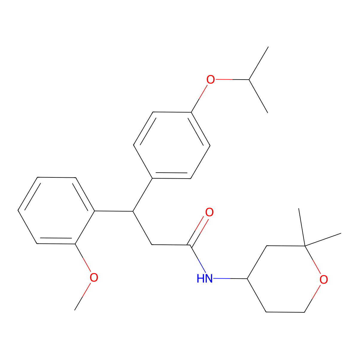 N-(2,2-dimethyloxan-4-yl)-3-(2-methoxyphenyl)-3-(4-propan-2-yloxyphenyl)propanamide molecular structure, CAS 673437-03-1