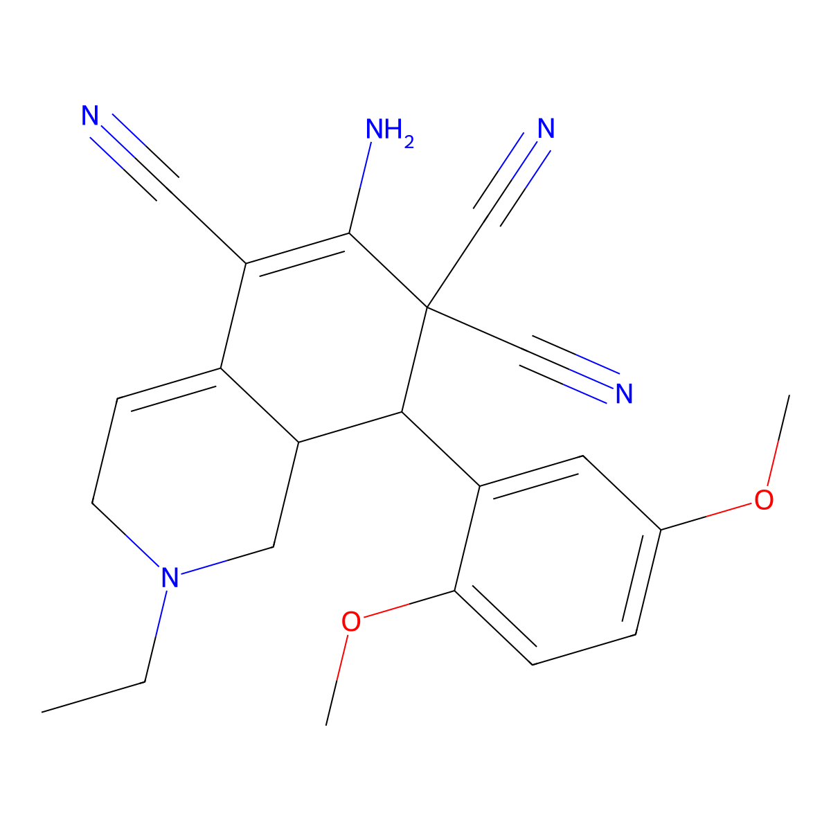 6-Amino-8-(2,5-dimethoxyphenyl)-2-ethyl-1,3,8,8a-tetrahydroisoquinoline-5,7,7-tricarbonitrile molecular structure, CAS 673437-16-6