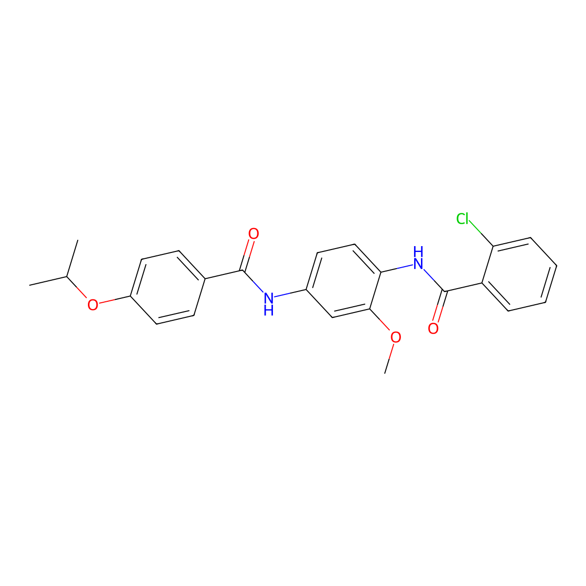 2-chloro-N-[2-methoxy-4-[(4-propan-2-yloxybenzoyl)amino]phenyl]benzamide molecular structure, CAS 673440-39-6