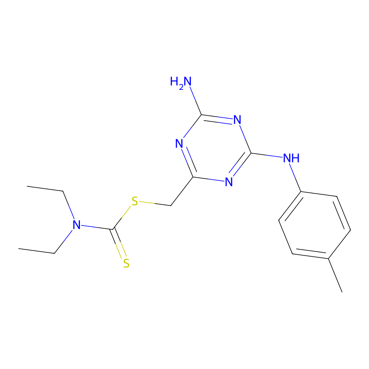 {4-Amino-6-[(4-methylphenyl)amino]-1,3,5-triazin-2-yl}methyl diethylcarbamodithioate molecular structure, CAS 673440-43-2