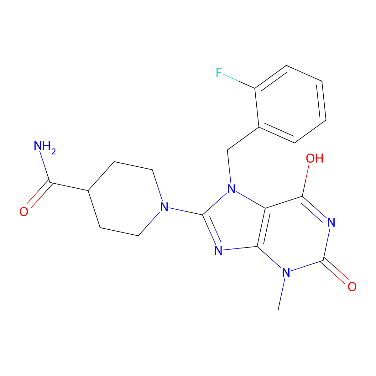 1-[7-[(2-Fluorophenyl)methyl]-3-methyl-2,6-dioxopurin-8-yl]piperidine-4-carboxamide molecular structure, CAS 673440-95-4
