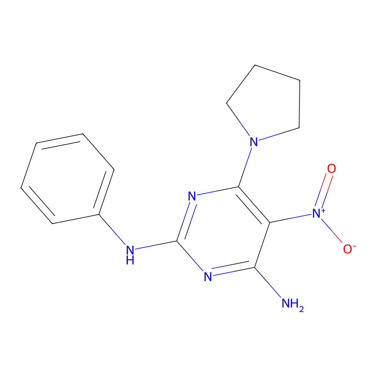 5-nitro-2-N-phenyl-6-pyrrolidin-1-ylpyrimidine-2,4-diamine molecular structure, CAS 673441-40-2