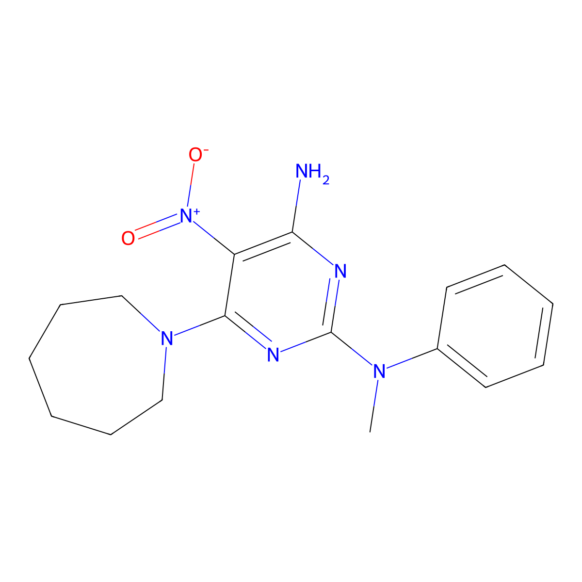 6-(azepan-1-yl)-2-N-methyl-5-nitro-2-N-phenylpyrimidine-2,4-diamine molecular structure, CAS 673441-44-6