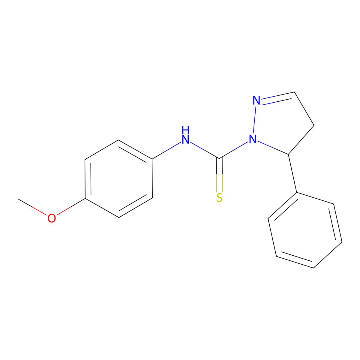 N-(4-methoxyphenyl)-5-phenyl-4,5-dihydro-1H-pyrazole-1-carbothioamide molecular structure, CAS 673442-47-2