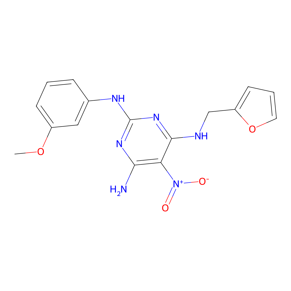 N4-(2-furanylmethyl)-N2-(3-methoxyphenyl)-5-nitropyrimidine-2,4,6-triamine molecular structure, CAS 673442-96-1