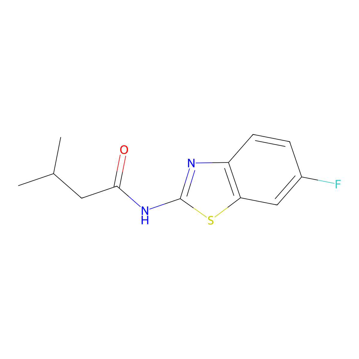 N-(6-fluoro-1,3-benzothiazol-2-yl)-3-methylbutanamide molecular structure, CAS 673443-28-2