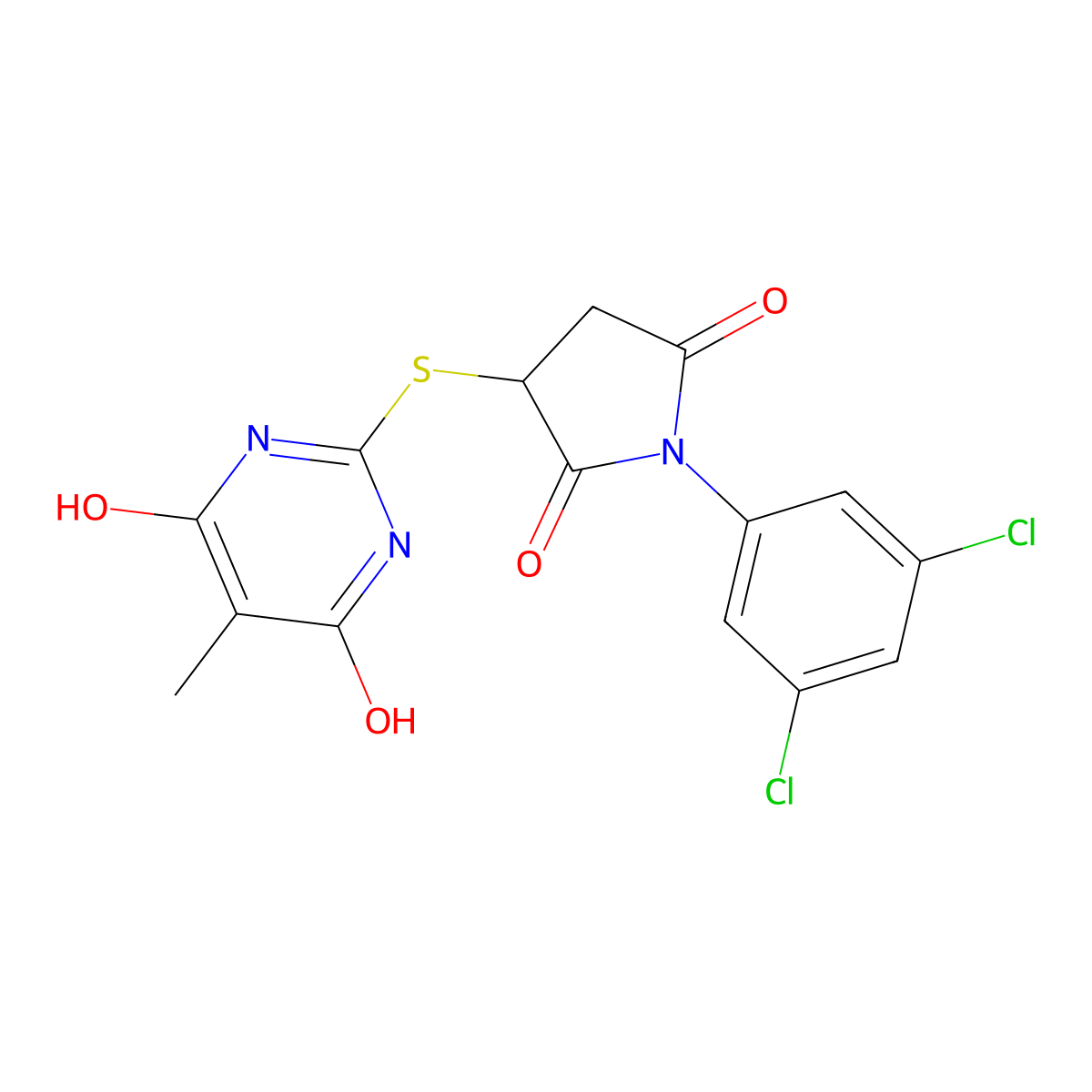 1-(3,5-Dichlorophenyl)-3-[(4,6-dihydroxy-5-methyl-2-pyrimidinyl)thio]-2,5-pyrrolidinedione molecular structure, CAS 673443-87-3