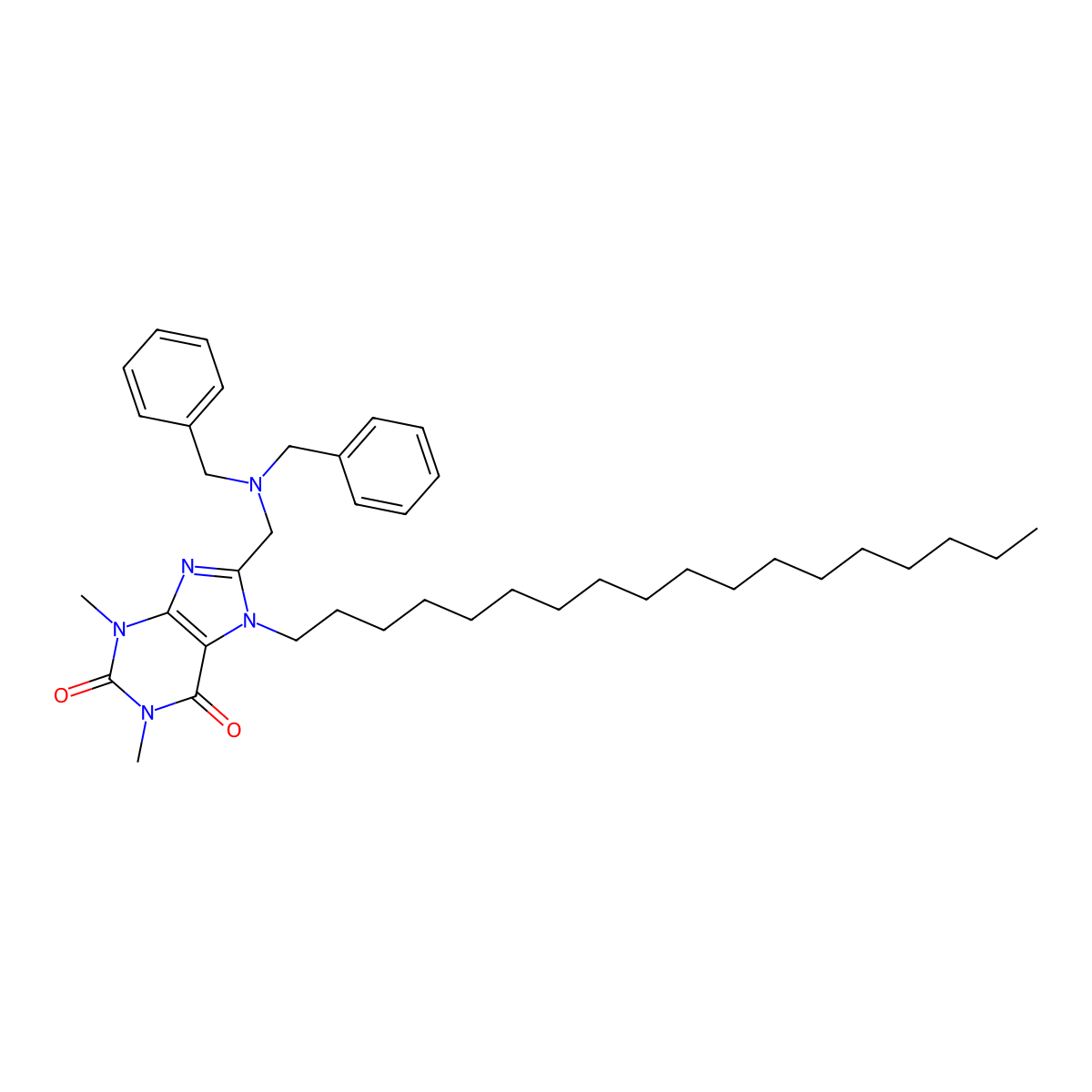 8-[(Dibenzylamino)methyl]-1,3-dimethyl-7-octadecylpurine-2,6-dione molecular structure, CAS 673444-03-6