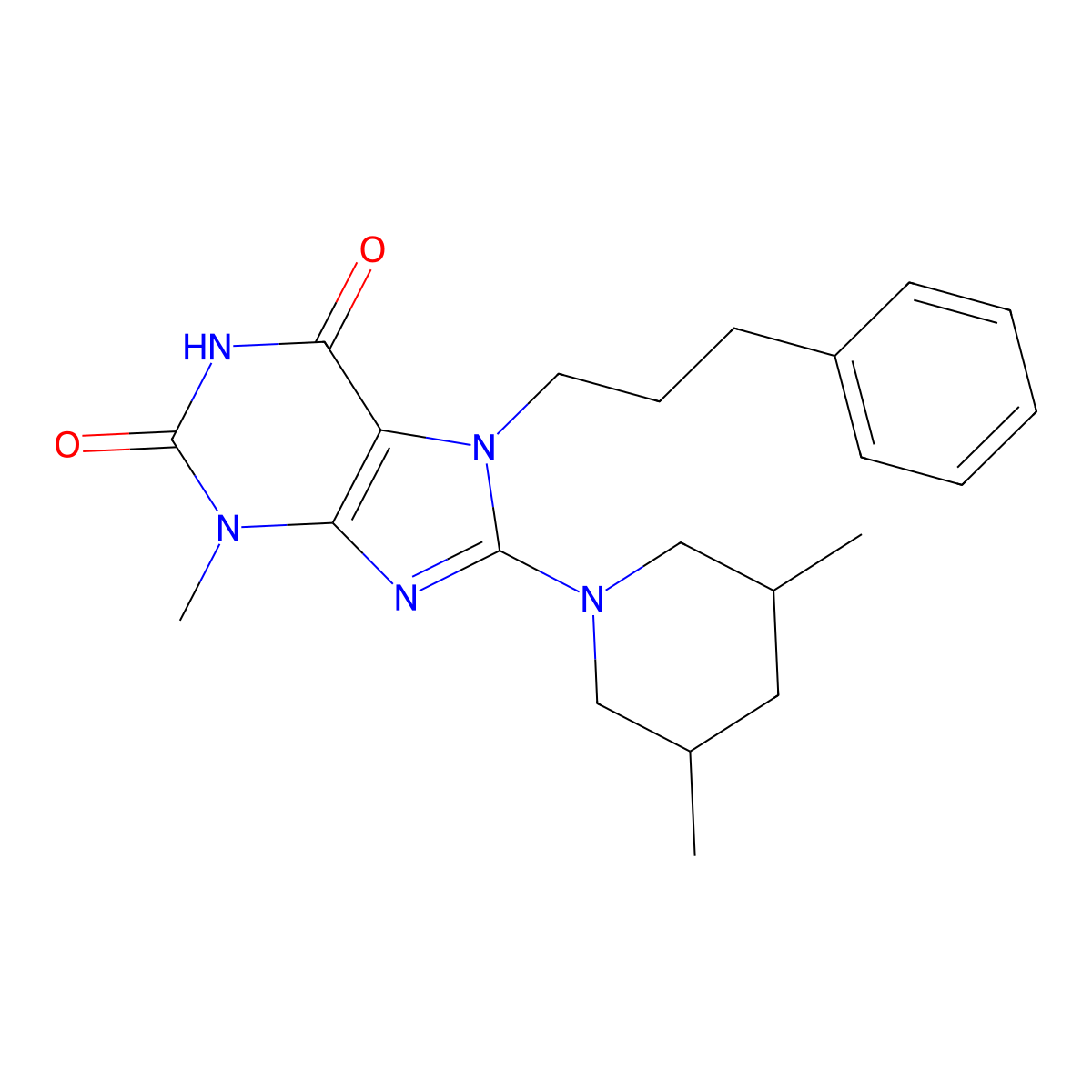 8-(3,5-Dimethylpiperidin-1-yl)-3-methyl-7-(3-phenylpropyl)purine-2,6-dione molecular structure, CAS 673444-08-1