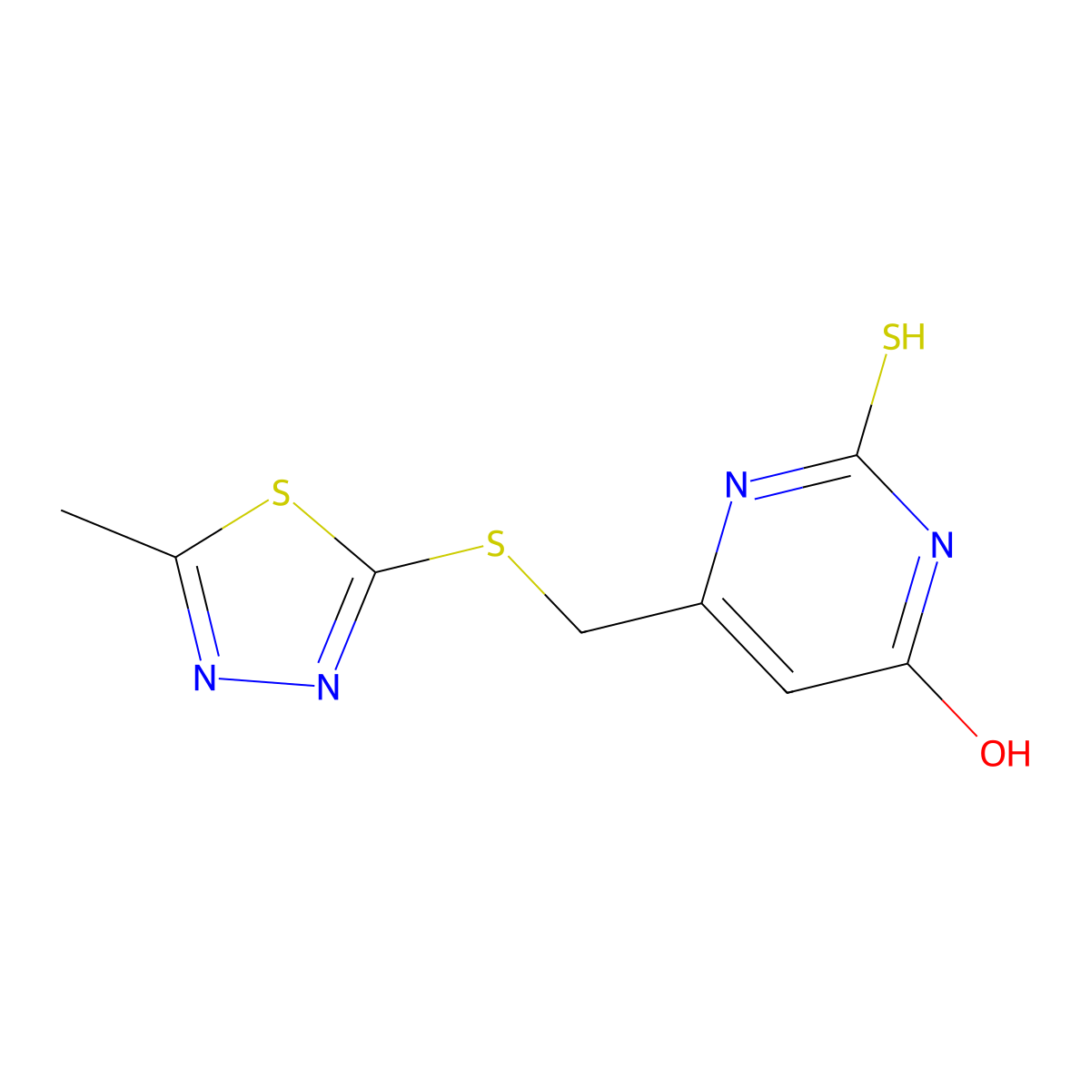 2-Mercapto-6-{[(5-methyl-1,3,4-thiadiazol-2-yl)thio]methyl}-4-pyrimidinol molecular structure, CAS 673444-63-8