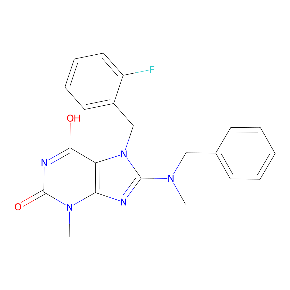 8-[Benzyl(methyl)amino]-7-[(2-fluorophenyl)methyl]-3-methylpurine-2,6-dione molecular structure, CAS 673444-70-7