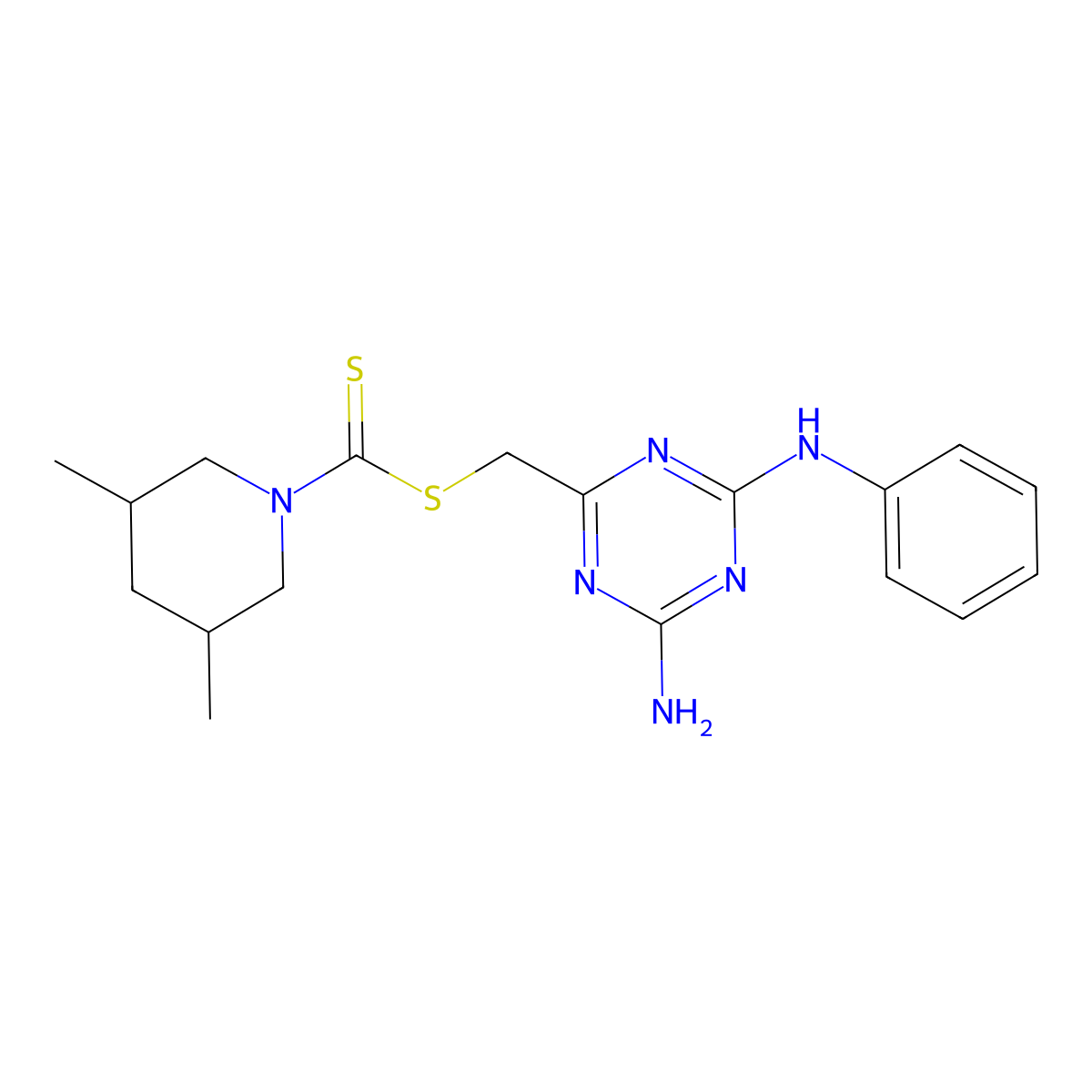 [4-Amino-6-(phenylamino)-1,3,5-triazin-2-yl]methyl 3,5-dimethylpiperidine-1-carbodithioate molecular structure, CAS 673444-82-1