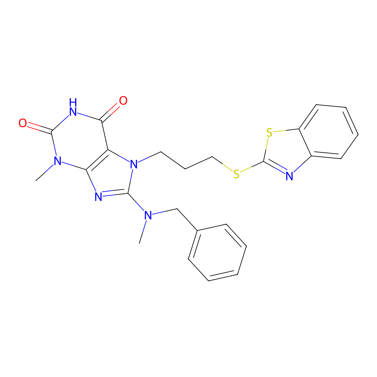 7-[3-(1,3-Benzothiazol-2-ylsulfanyl)propyl]-8-[benzyl(methyl)amino]-3-methylpurine-2,6-dione molecular structure, CAS 673444-90-1