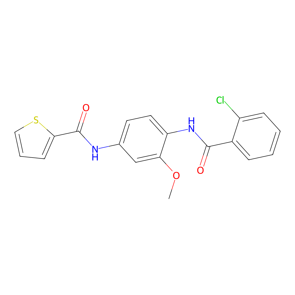 N-[4-[(2-chlorobenzoyl)amino]-3-methoxyphenyl]thiophene-2-carboxamide molecular structure, CAS 673444-94-5