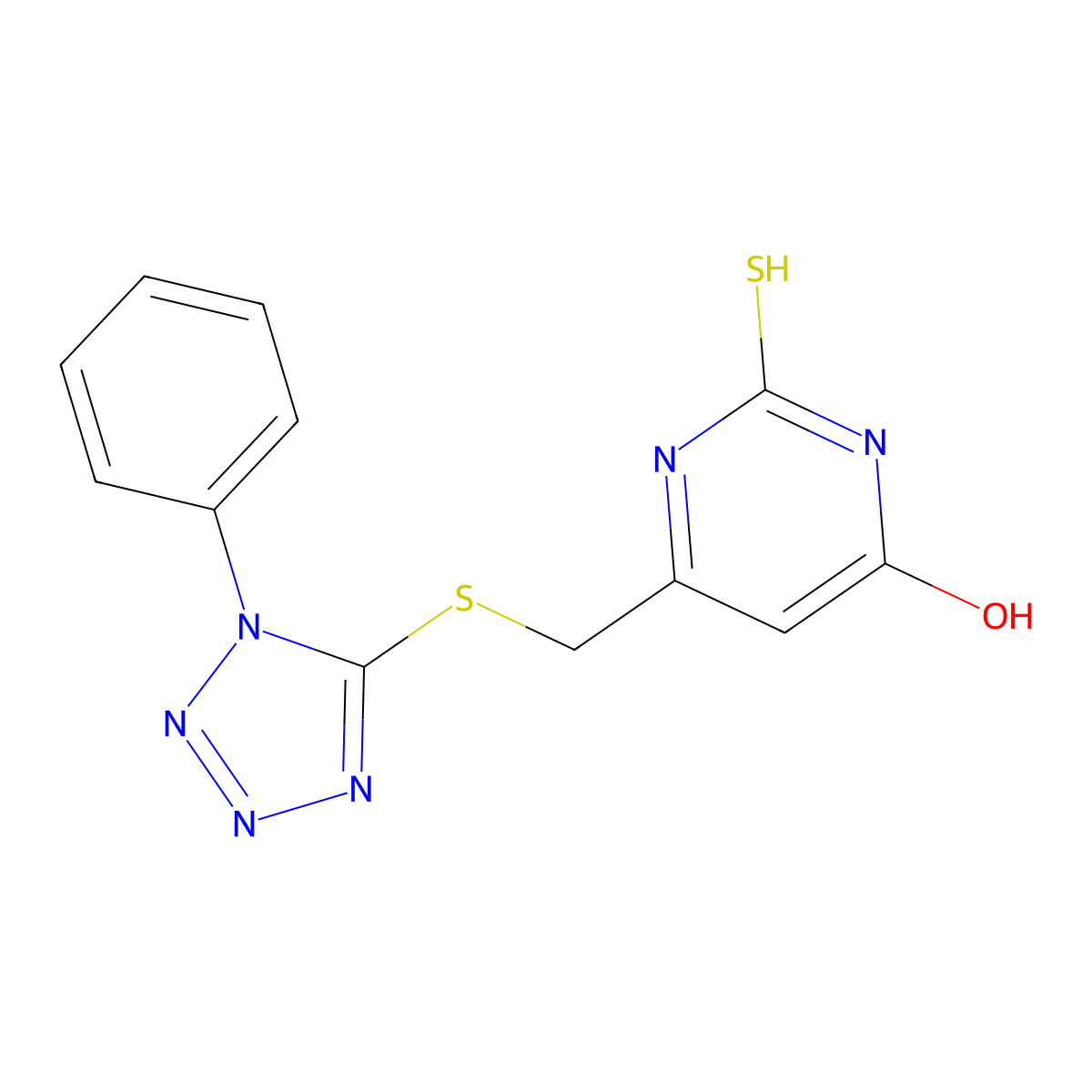 2-mercapto-6-{[(1-phenyl-1H-tetraazol-5-yl)thio]methyl}-4-pyrimidinol molecular structure, CAS 673445-18-6
