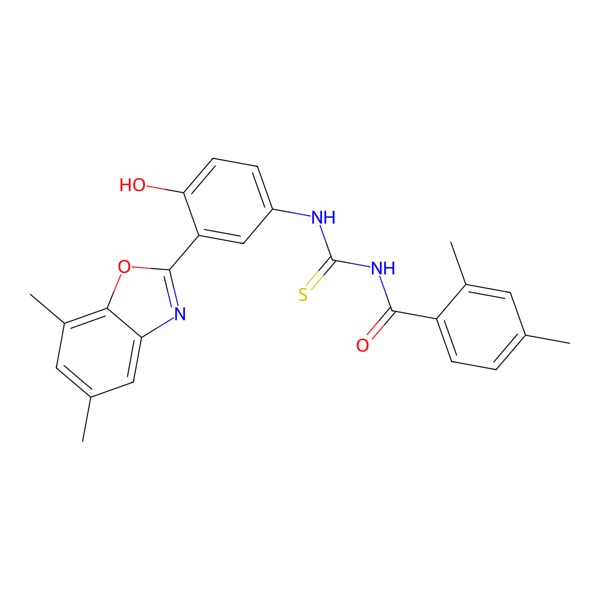 N-{[3-(5,7-dimethyl-1,3-benzoxazol-2-yl)-4-hydroxyphenyl]carbamothioyl}-2,4-dimethylbenzamide molecular structure, CAS 673445-33-5