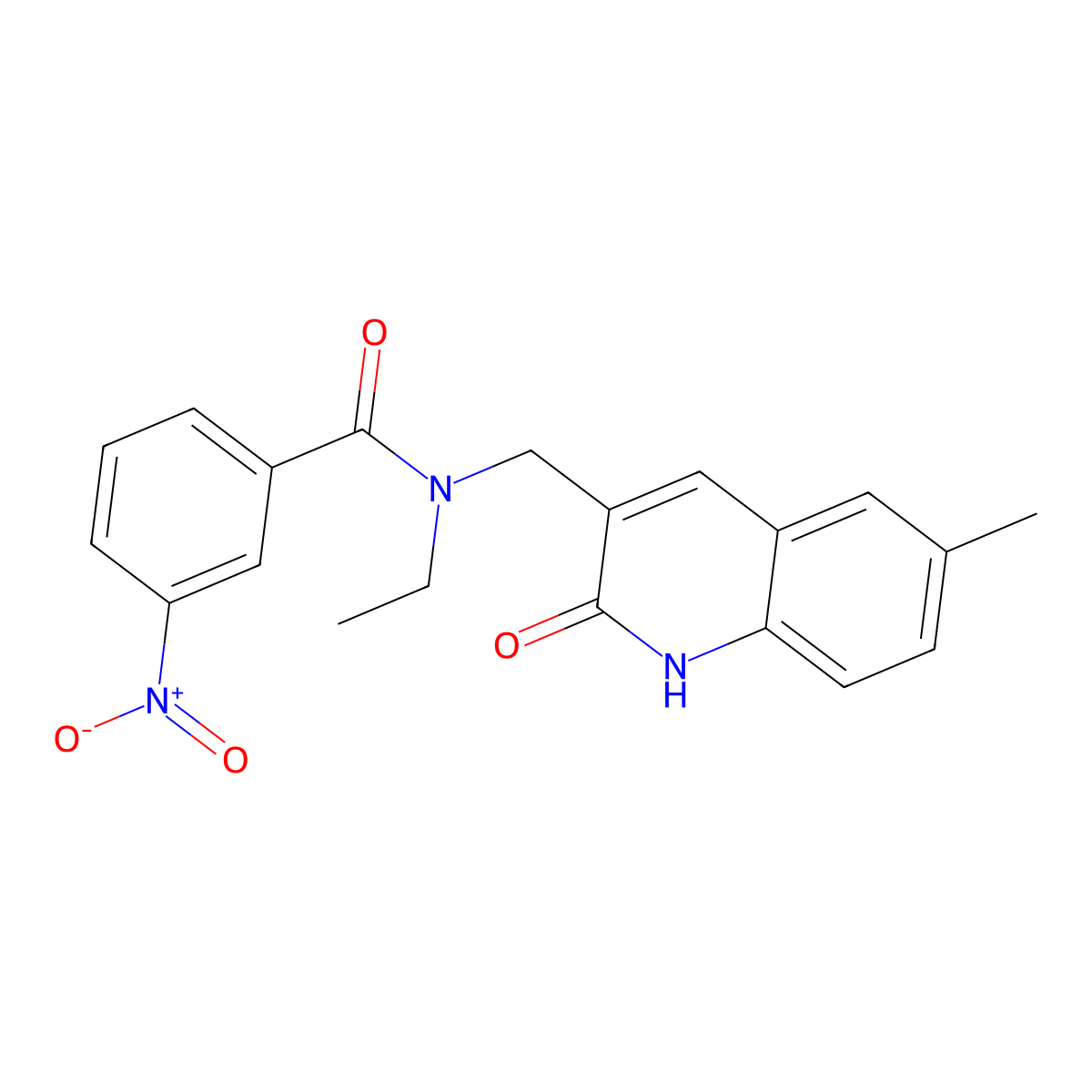 N-ethyl-N-[(6-methyl-2-oxo-1H-quinolin-3-yl)methyl]-3-nitrobenzamide molecular structure, CAS 673445-72-2