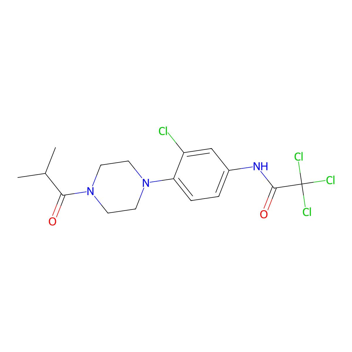 2,2,2-trichloro-N-[3-chloro-4-[4-(2-methylpropanoyl)piperazin-1-yl]phenyl]acetamide molecular structure, CAS 673446-26-9