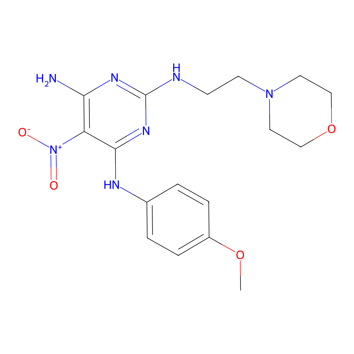 N4-(4-methoxyphenyl)-N2-[2-(morpholin-4-yl)ethyl]-5-nitropyrimidine-2,4,6-triamine molecular structure, CAS 673452-34-1