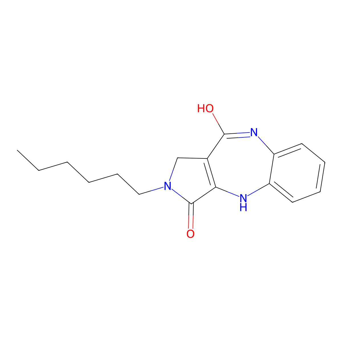 2-hexyl-5,10-dihydro-3H-pyrrolo[3,4-c][1,5]benzodiazepine-1,4-dione molecular structure, CAS 673452-72-7