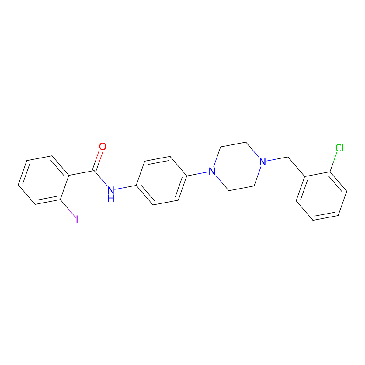 N-[4-[4-[(2-chlorophenyl)methyl]piperazin-1-yl]phenyl]-2-iodobenzamide molecular structure, CAS 673452-75-0