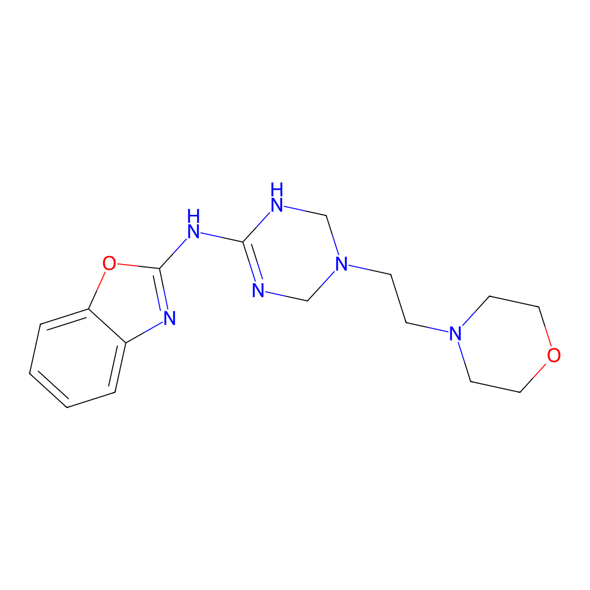 N-[5-(2-morpholin-4-ylethyl)-1,4,5,6-tetrahydro-1,3,5-triazin-2-yl]-1,3-benzoxazol-2-amine molecular structure, CAS 673452-88-5