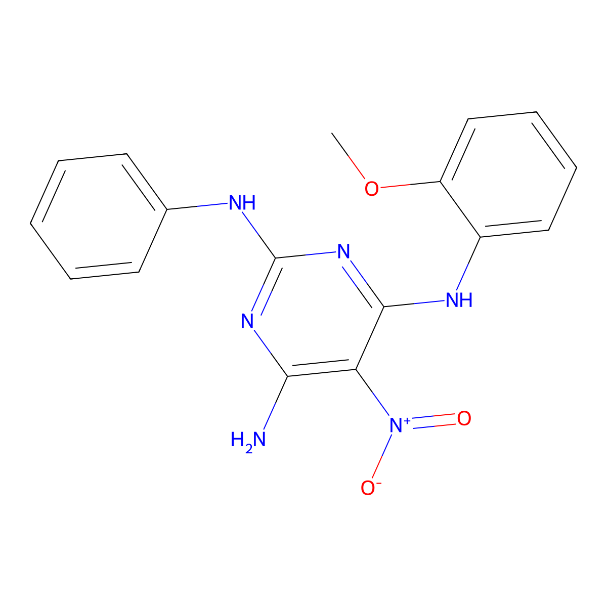 N4-(2-methoxyphenyl)-5-nitro-N2-phenylpyrimidine-2,4,6-triamine molecular structure, CAS 673453-47-9