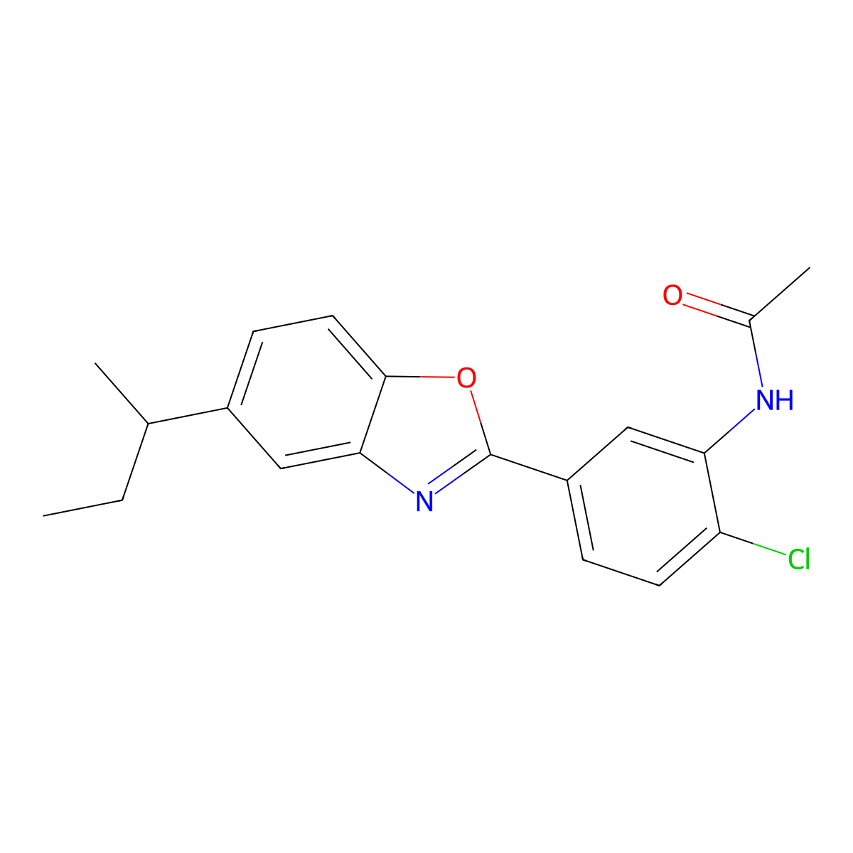 N-[5-(5-butan-2-yl-1,3-benzoxazol-2-yl)-2-chlorophenyl]acetamide molecular structure, CAS 673453-74-2