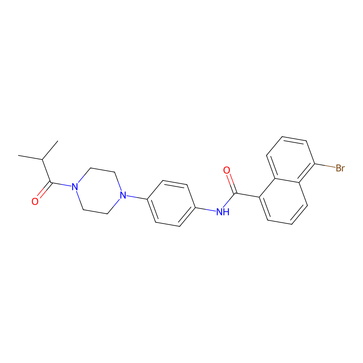 5-bromo-N-[4-[4-(2-methylpropanoyl)piperazin-1-yl]phenyl]naphthalene-1-carboxamide molecular structure, CAS 673453-94-6
