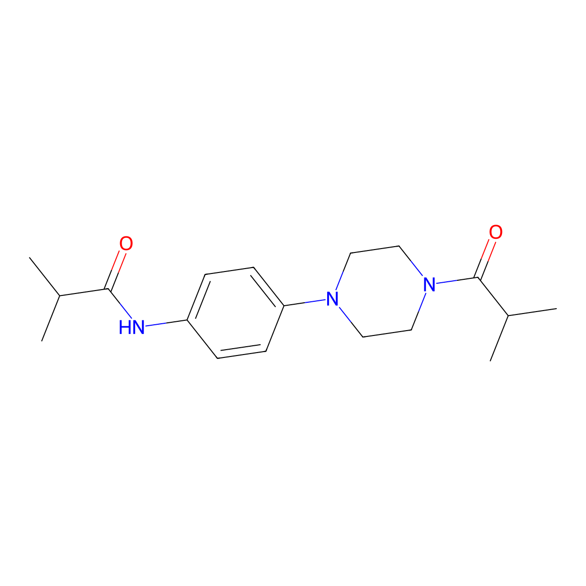 2-methyl-N-[4-[4-(2-methylpropanoyl)piperazin-1-yl]phenyl]propanamide molecular structure, CAS 673453-99-1